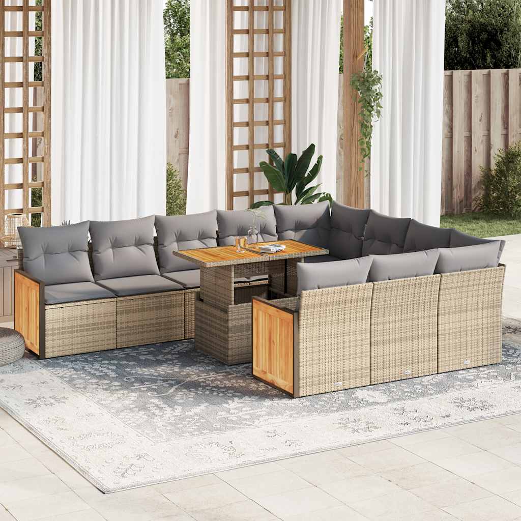 vidaXL 11-delige Loungeset met kussens poly rattan acacia zwart