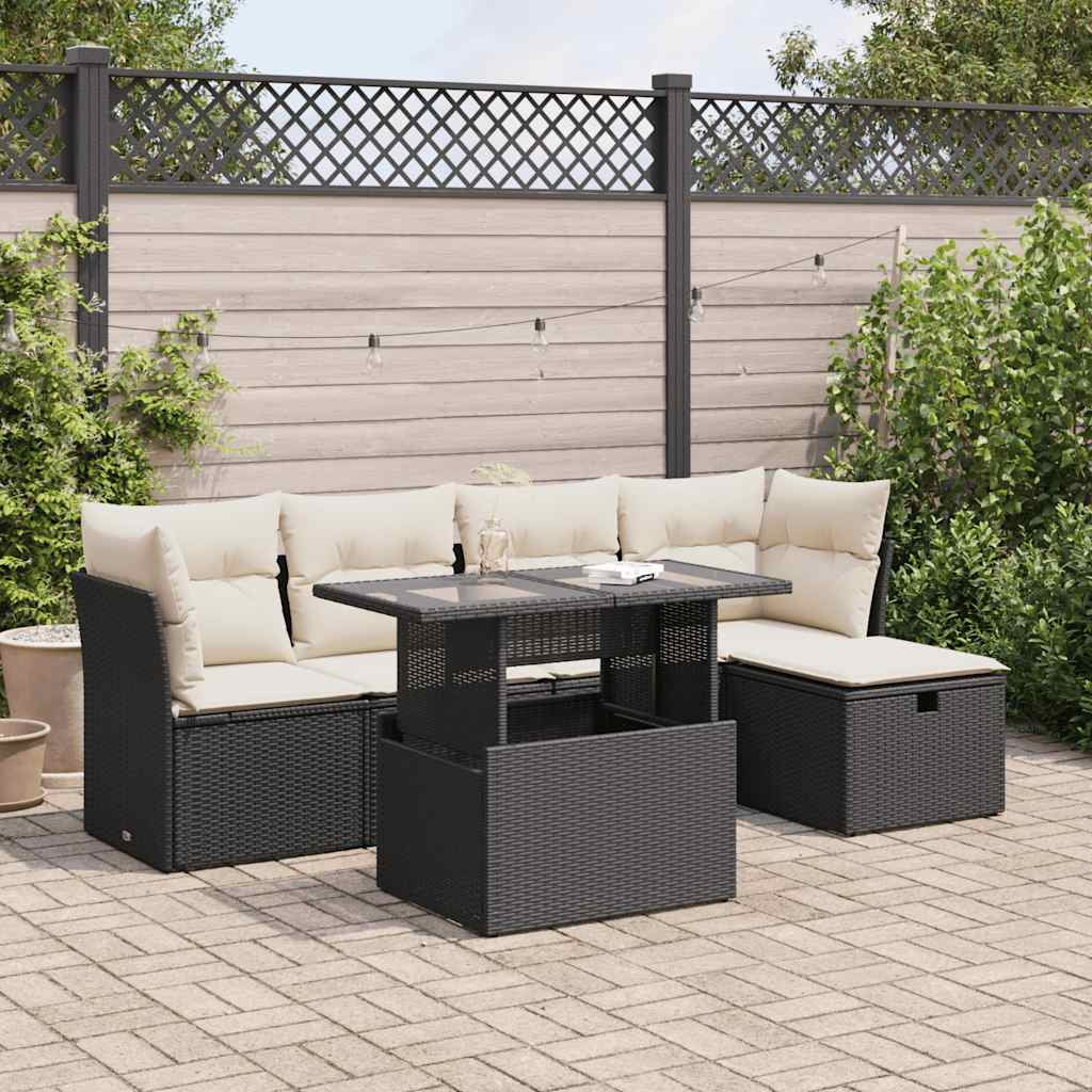 vidaXL 6-piece Lounge Set with Cushions Poly Rattan Black