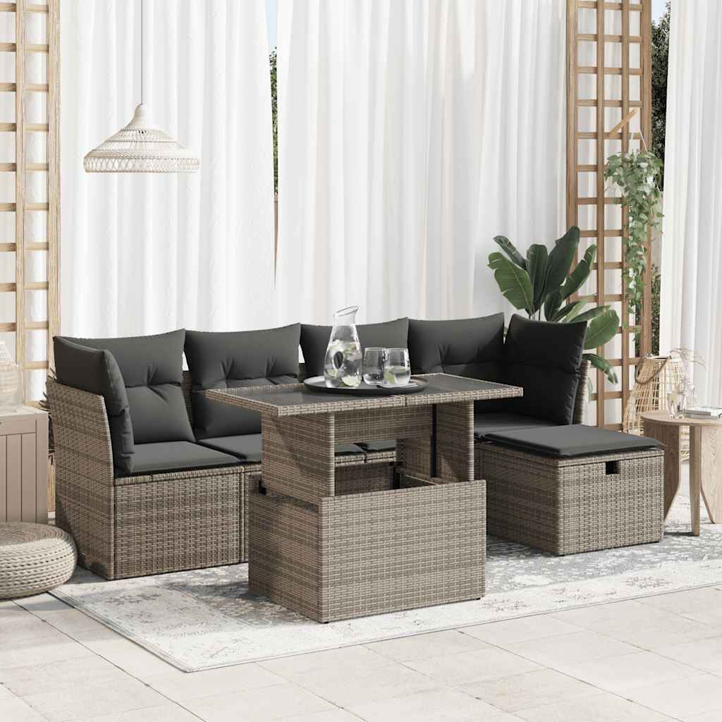 vidaXL 6-piece Lounge Set with Cushions Poly Rattan Black