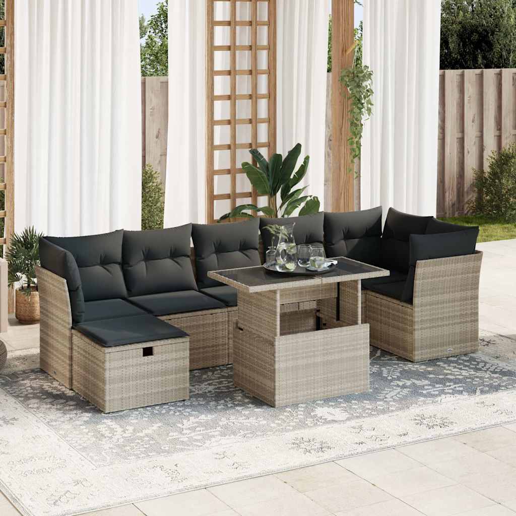 vidaXL 8-delige Loungeset met kussens poly rattan zwart
