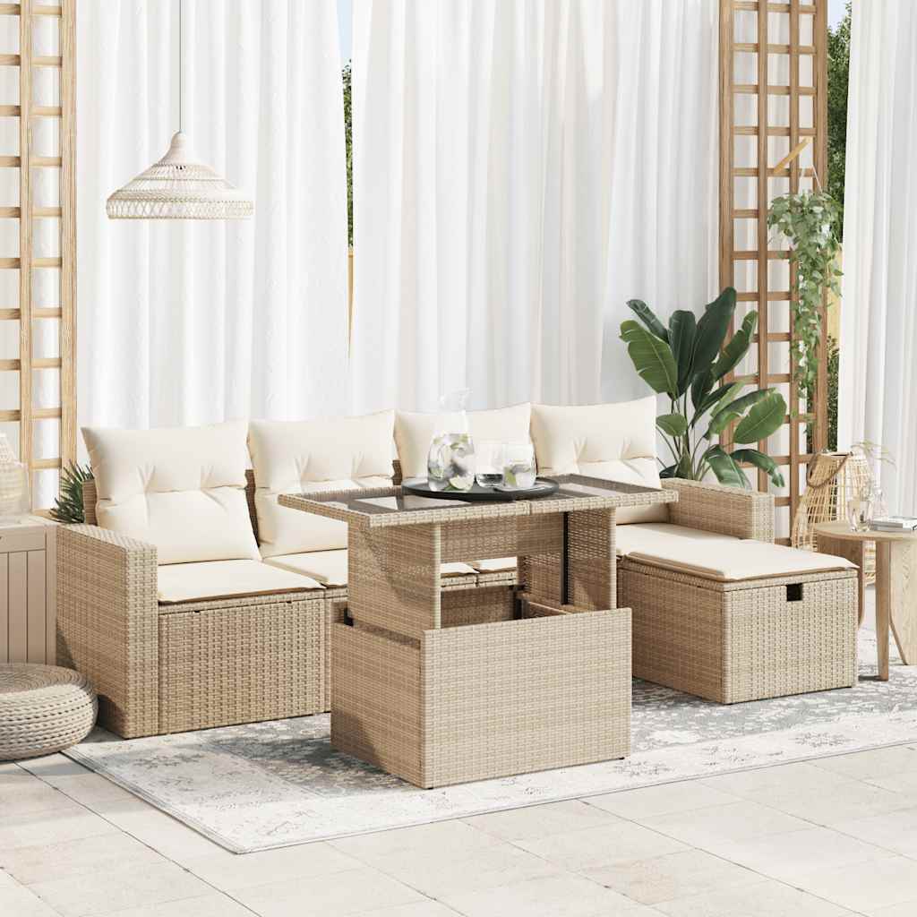 vidaXL 6-Piece Lounge Set with Cushions Poly Rattan Black