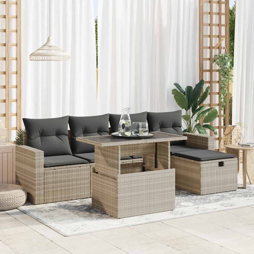 vidaXL 6-Piece Lounge Set with Cushions Poly Rattan Black
