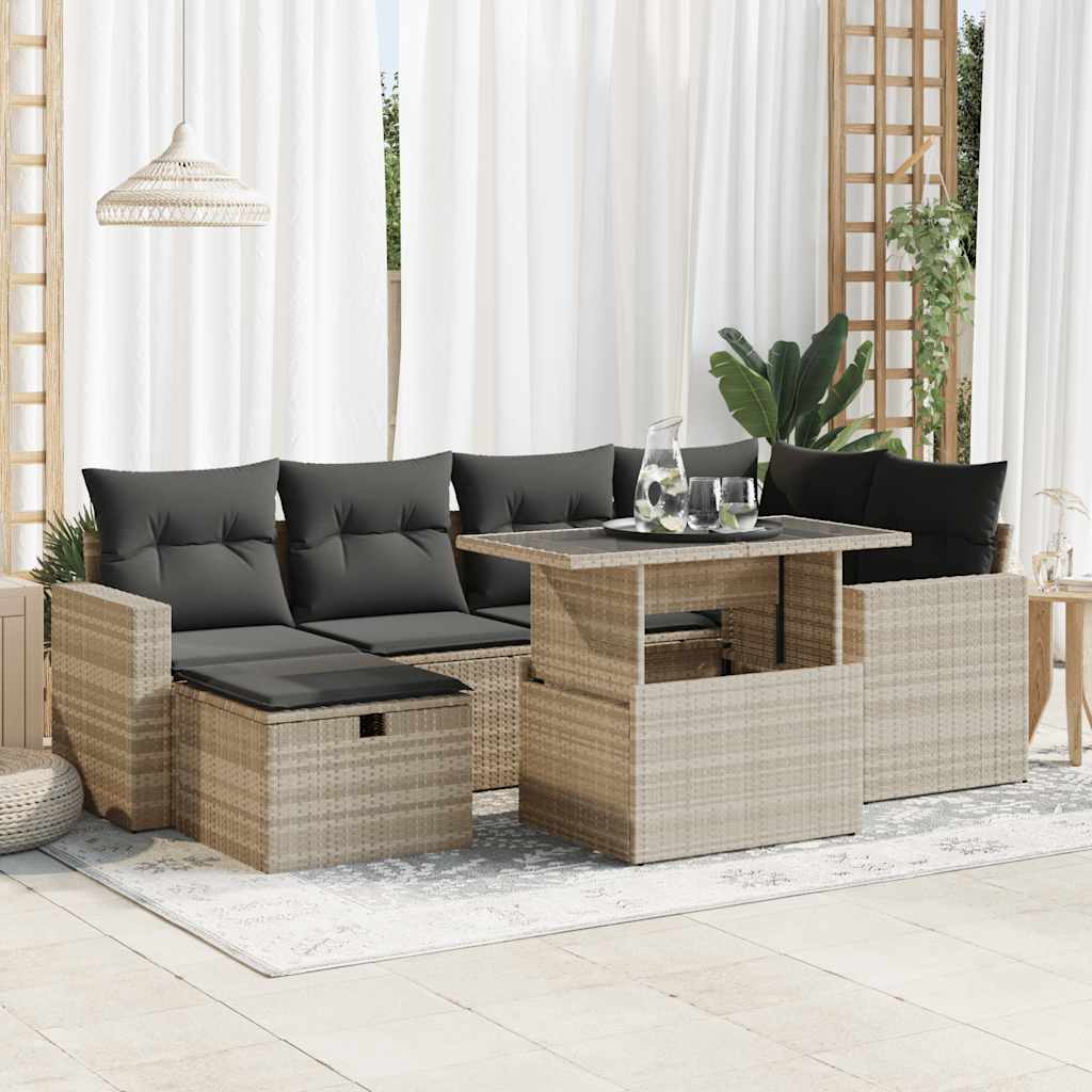 vidaXL 7-delige Loungeset met kussens poly rattan zwart