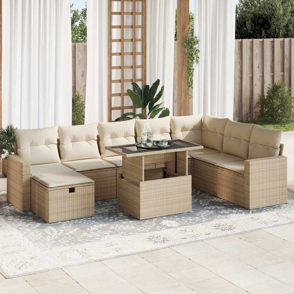 vidaXL 9-delige Loungeset met kussens poly rattan zwart