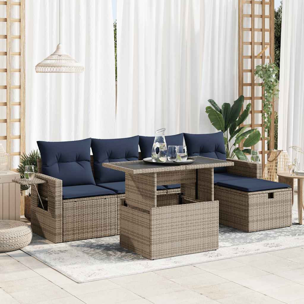 vidaXL 6-Piece Garden Sofa Set with Cushions Black Poly Rattan
