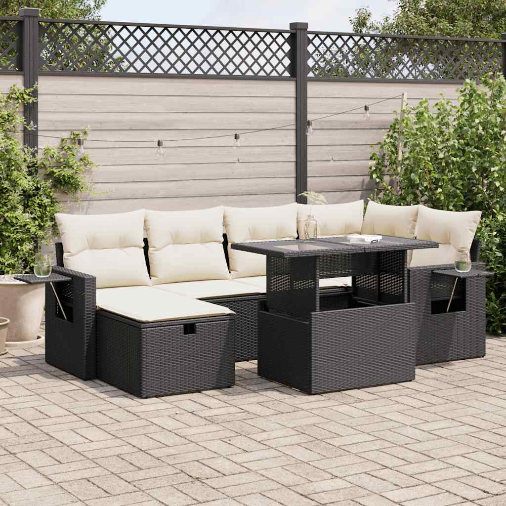 vidaXL 7-Piece Lounge Set with Cushions Poly Rattan Black
