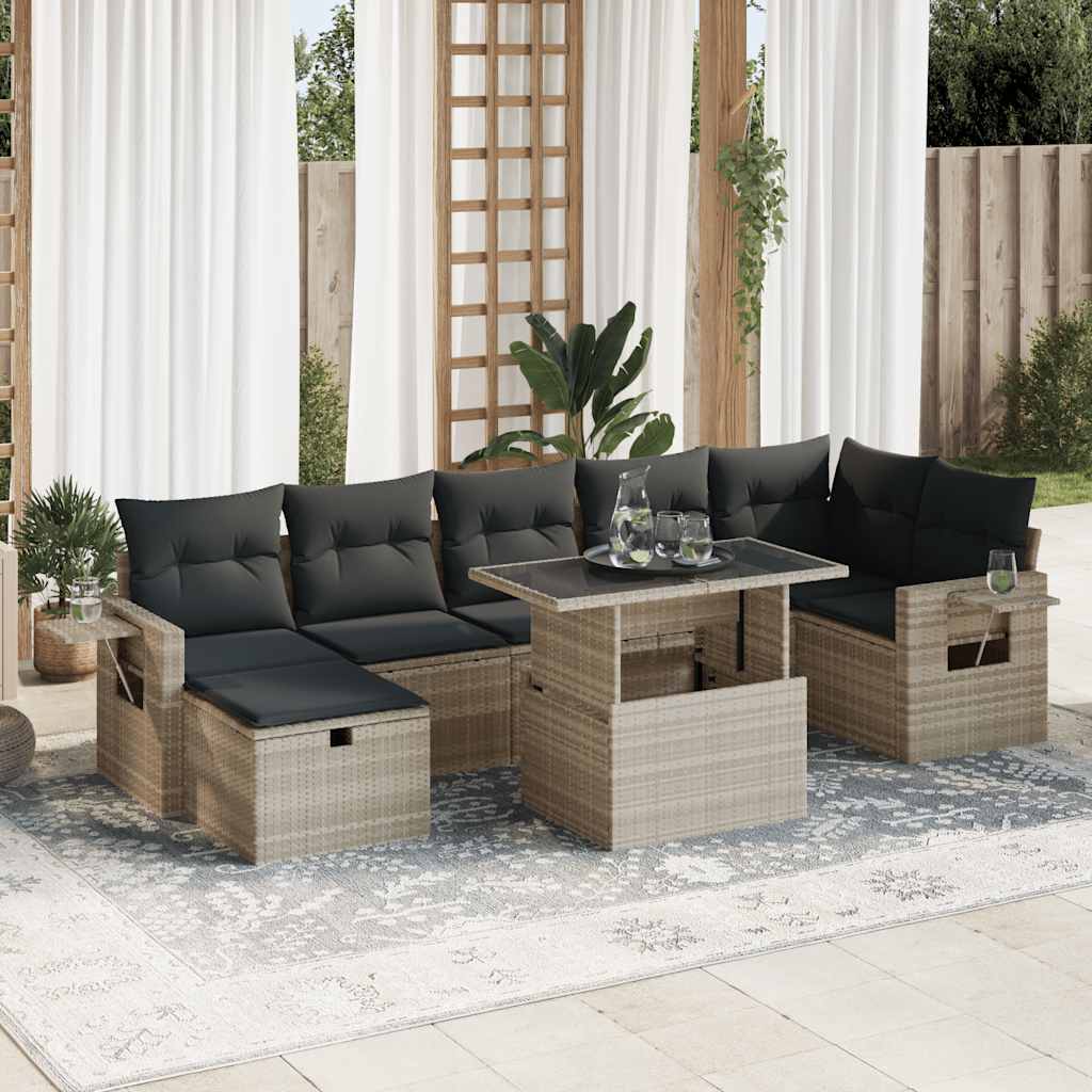 vidaXL 8-Piece Poly Rattan Lounge Set with Cushions Black