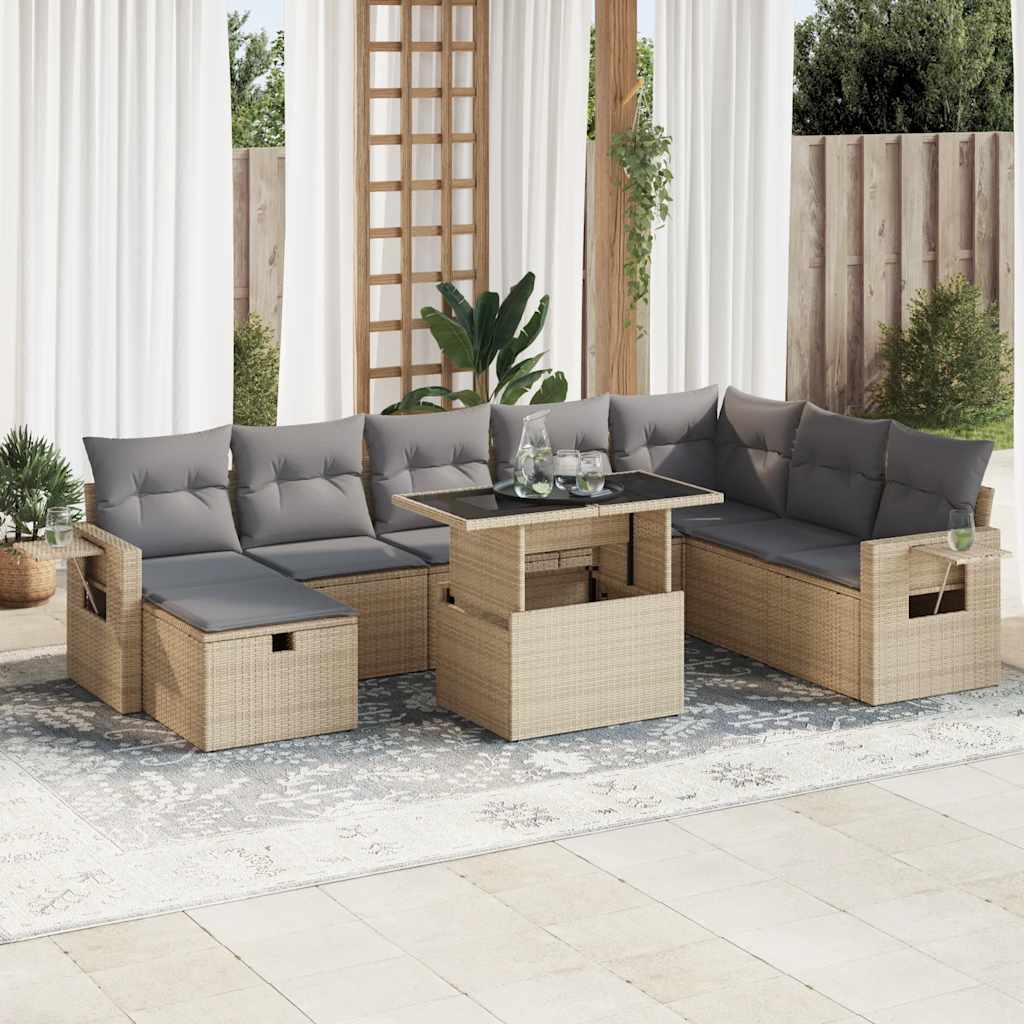 vidaXL 9-delige Loungeset met kussens poly rattan zwart