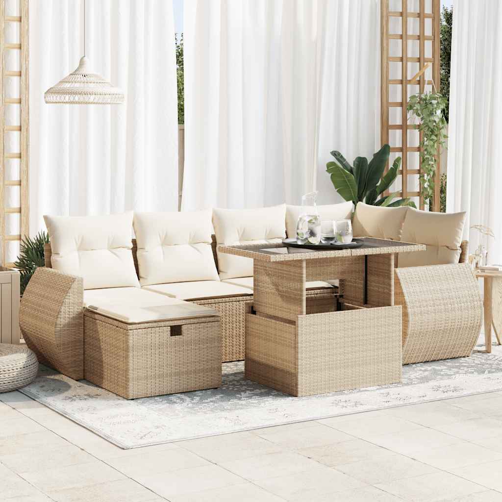 vidaXL 7-delige Loungeset met kussens poly rattan zwart