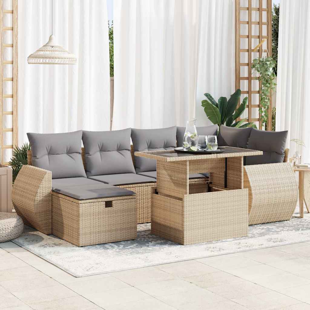 vidaXL 7-delige Loungeset met kussens poly rattan zwart