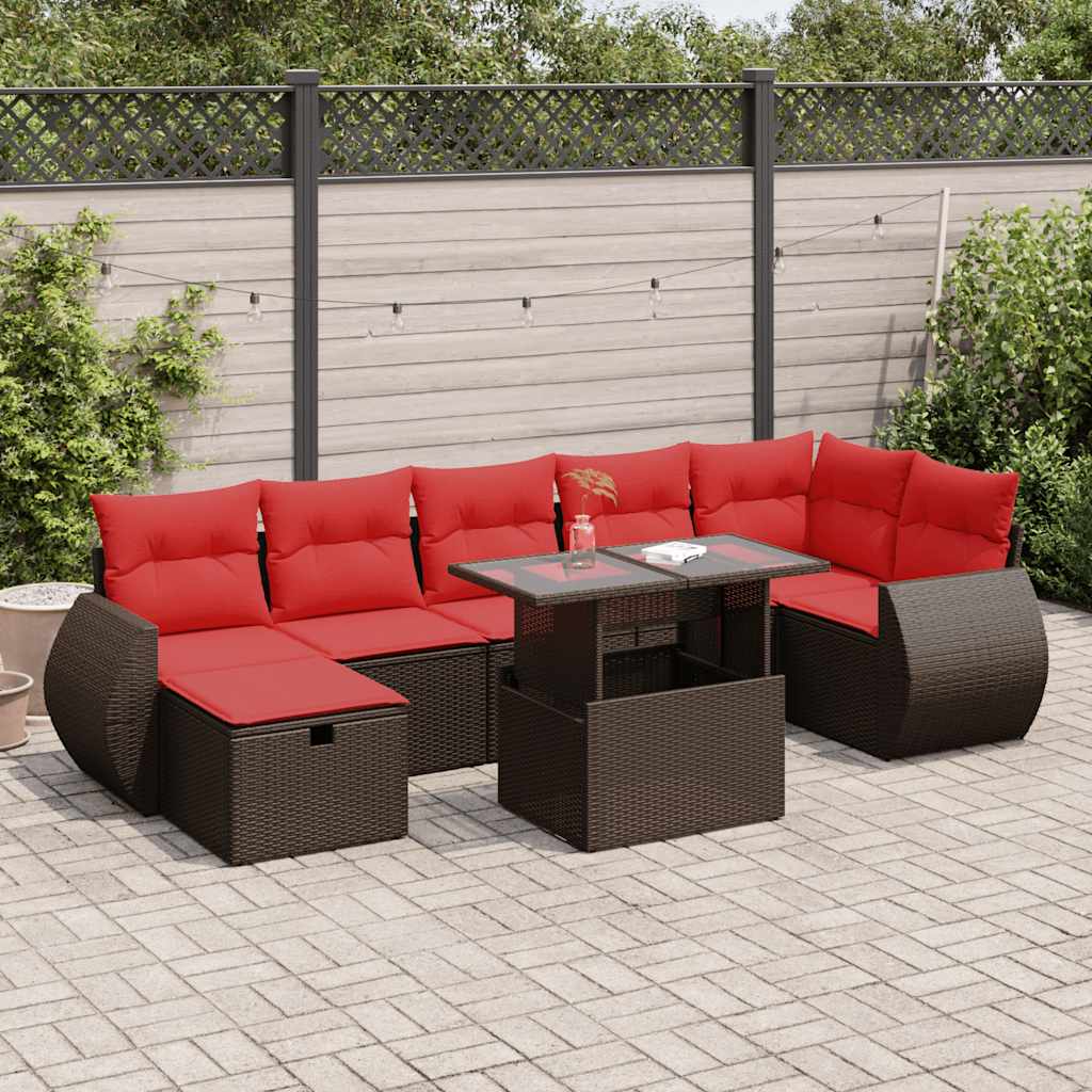 vidaXL 8-delige tuinbankset met kussens, zwart polyrotan