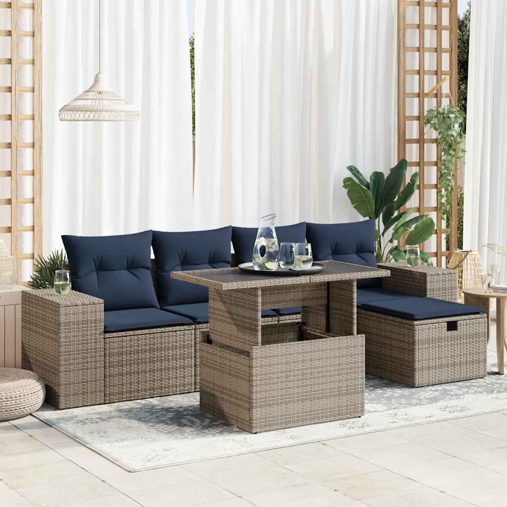vidaXL 6-Piece Garden Sofa Set with Cushions Black Poly Rattan