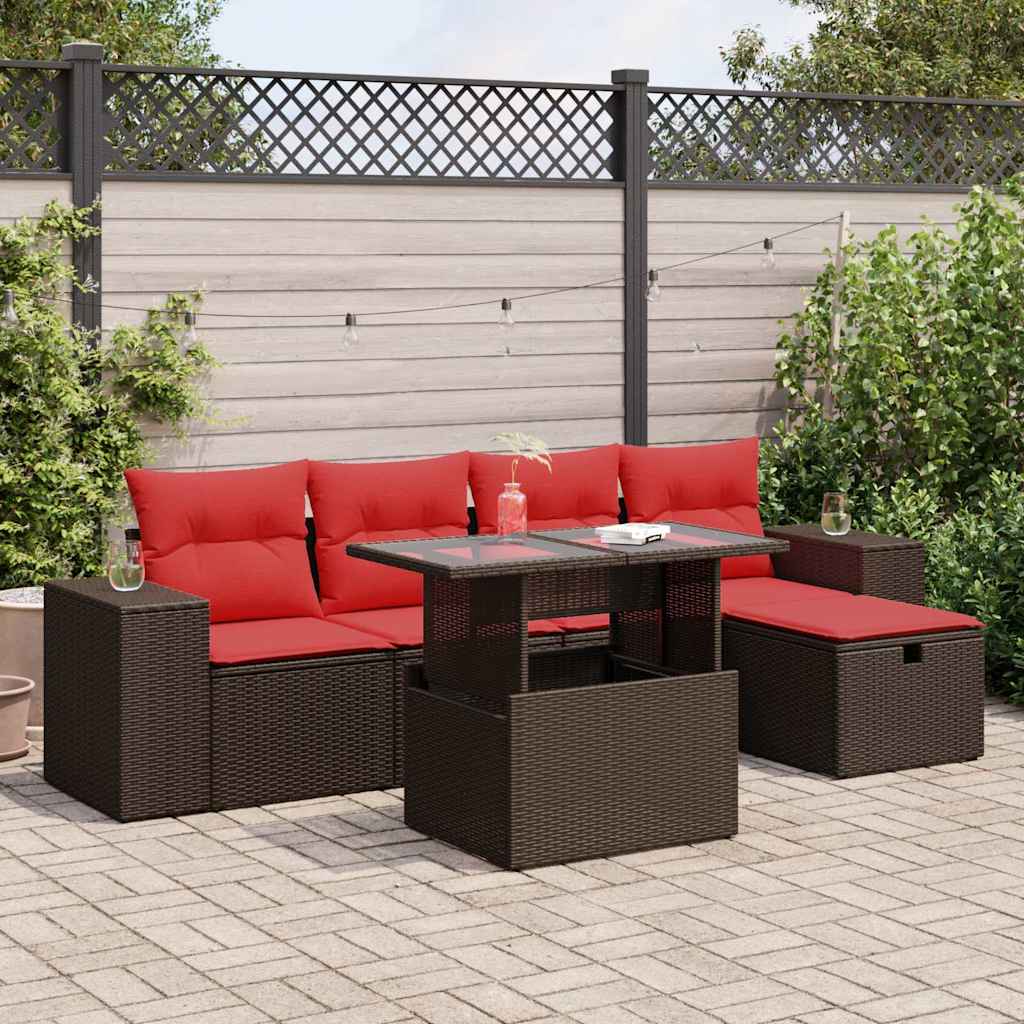 vidaXL 6-Piece Garden Sofa Set with Cushions Black Poly Rattan