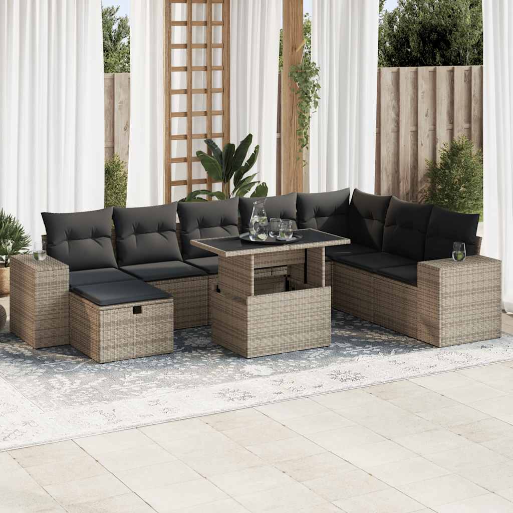 vidaXL 9-piece Poly Rattan Lounge Set with Cushions Black