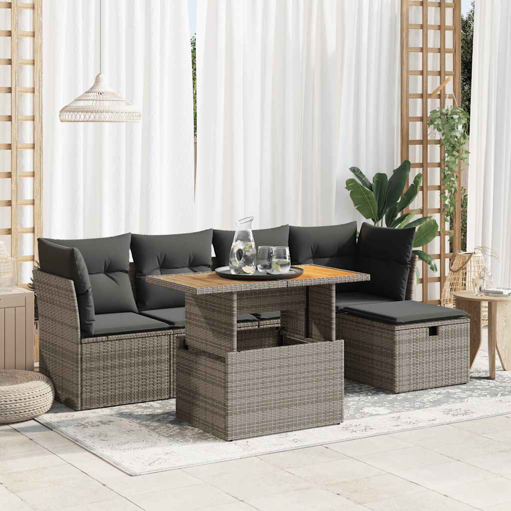 vidaXL 6-delige Loungeset met kussens poly rattan zwart