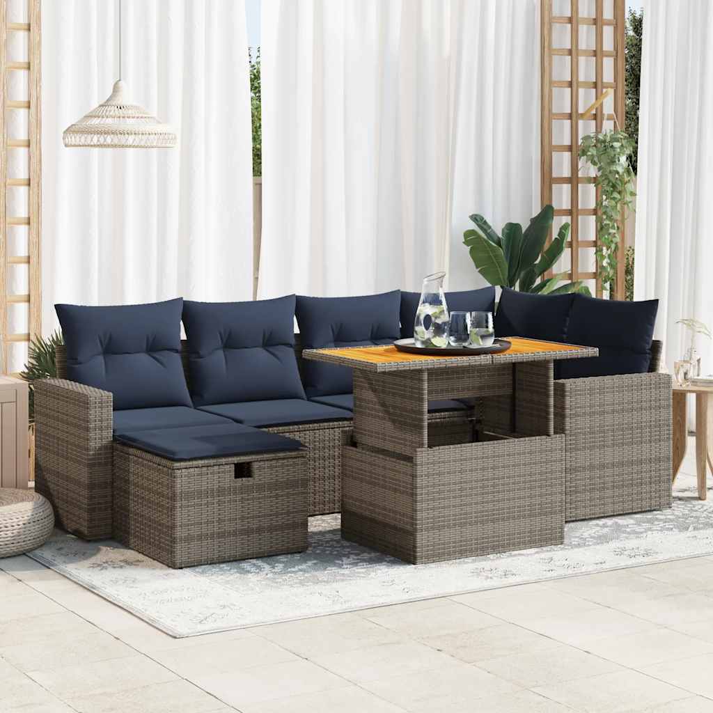 vidaXL 7-delige Loungeset met kussens poly rattan acacia bruin