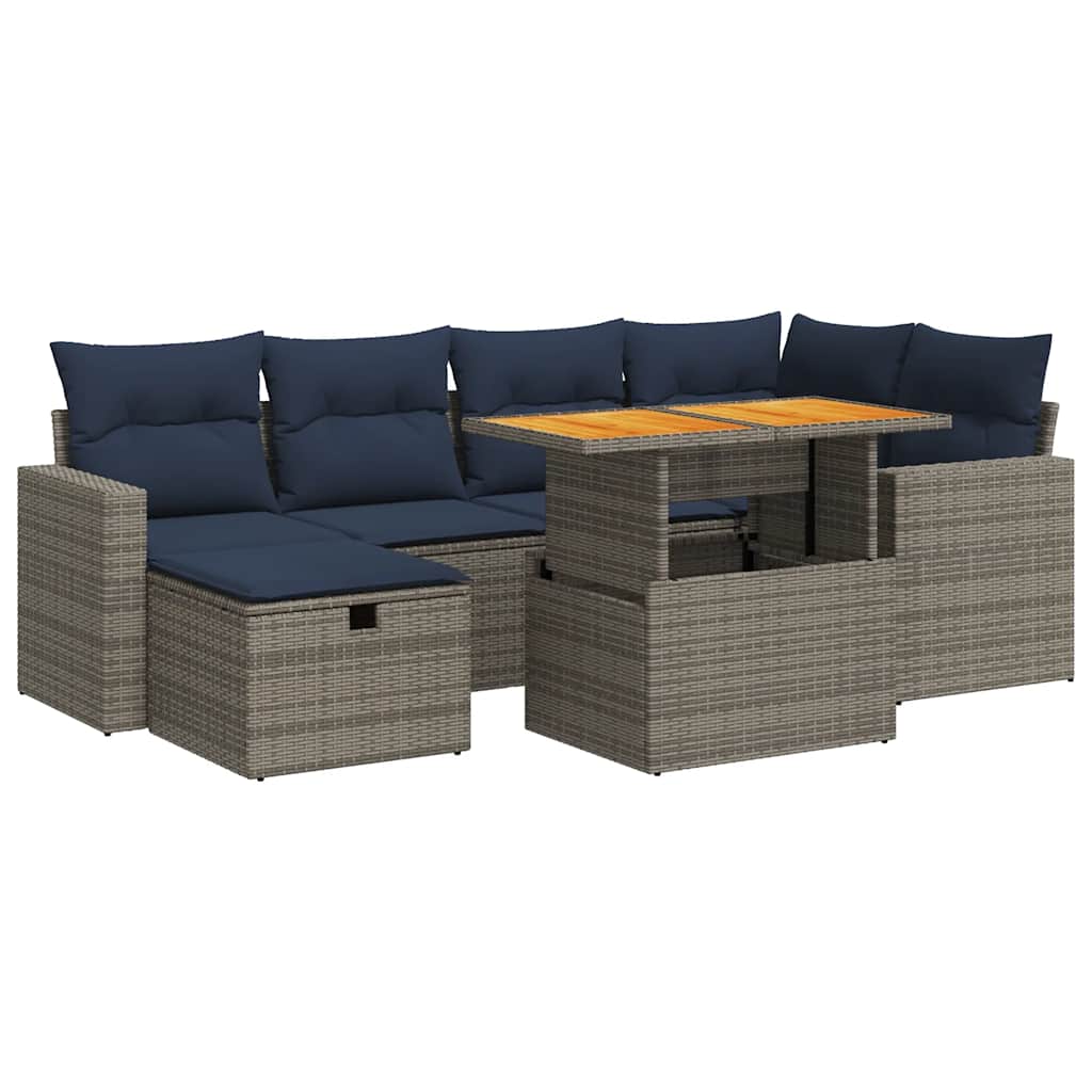 vidaXL 7-delige Loungeset met kussens poly rattan acacia bruin