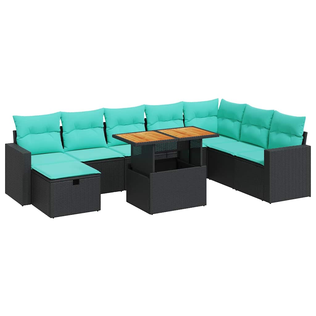 vidaXL 9-delige Loungeset met kussens poly rattan acacia zwart