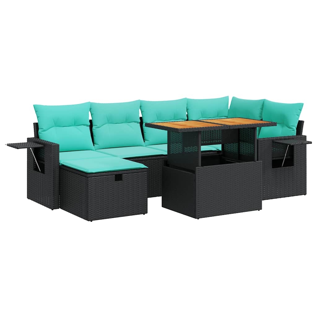 vidaXL 7-delige Loungeset met kussens poly rattan acacia bruin