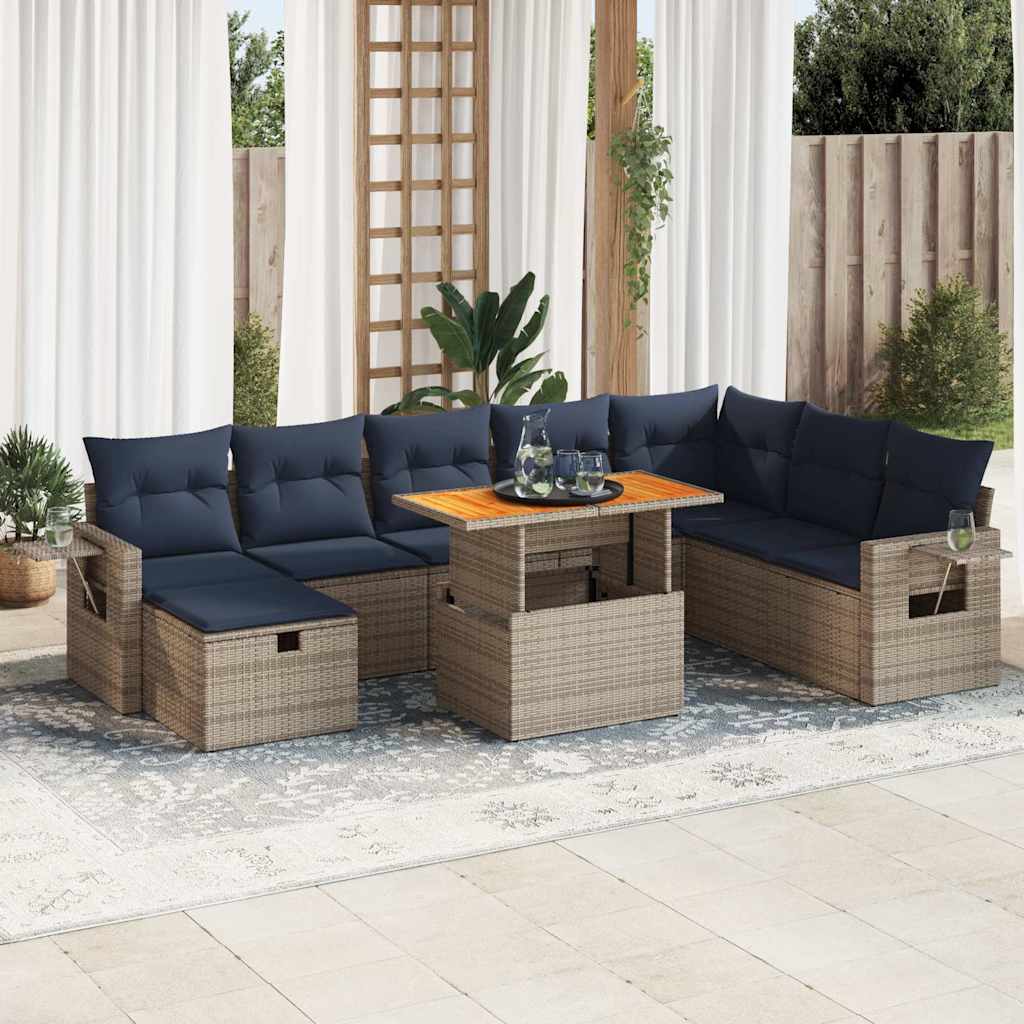 vidaXL 9-delige Loungeset met kussens poly rattan acacia zwart