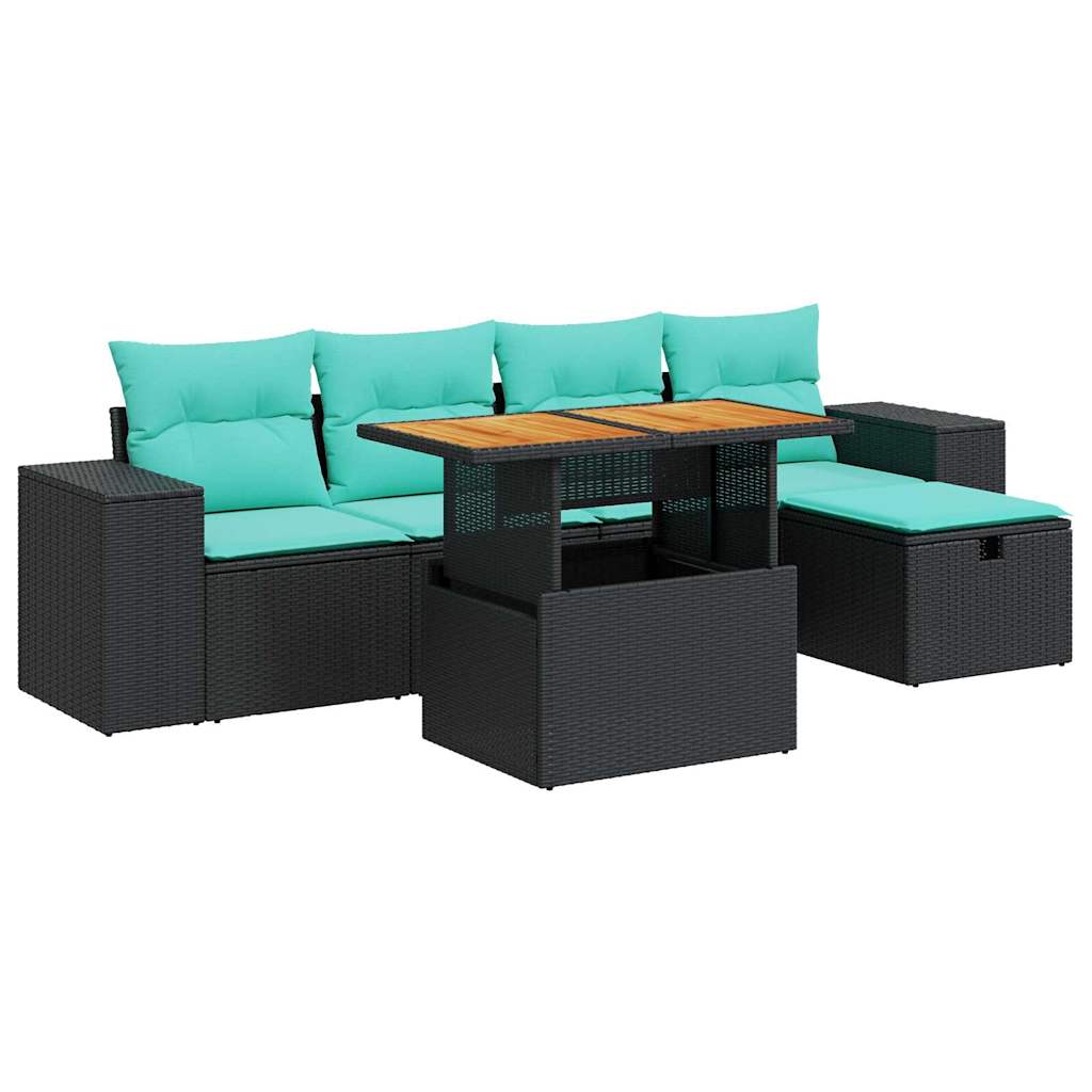 vidaXL 6-piece Lounge Set with Cushions Poly Rattan Acacia Brown
