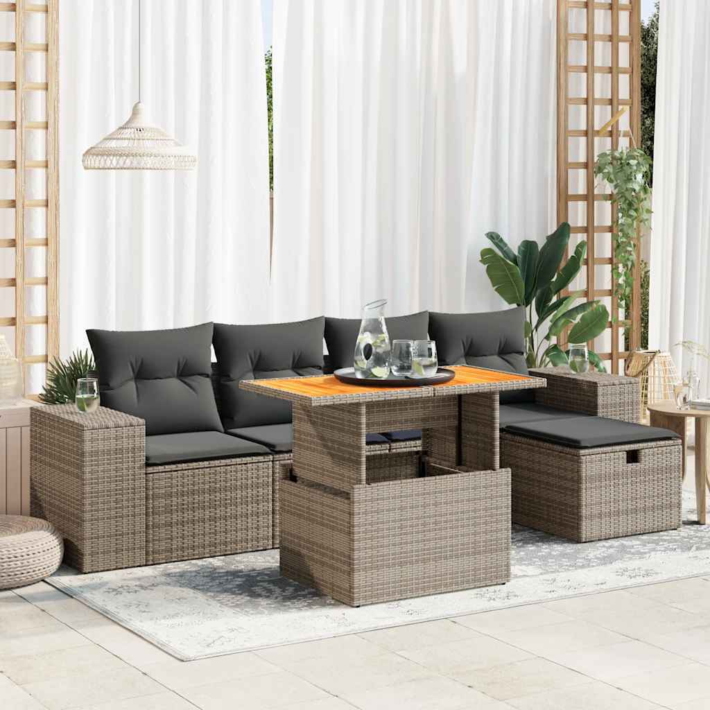 vidaXL 6-delige Loungeset met kussens poly rattan zwart