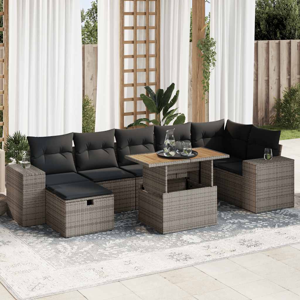 vidaXL 8-delige Loungeset met kussens poly rattan zwart