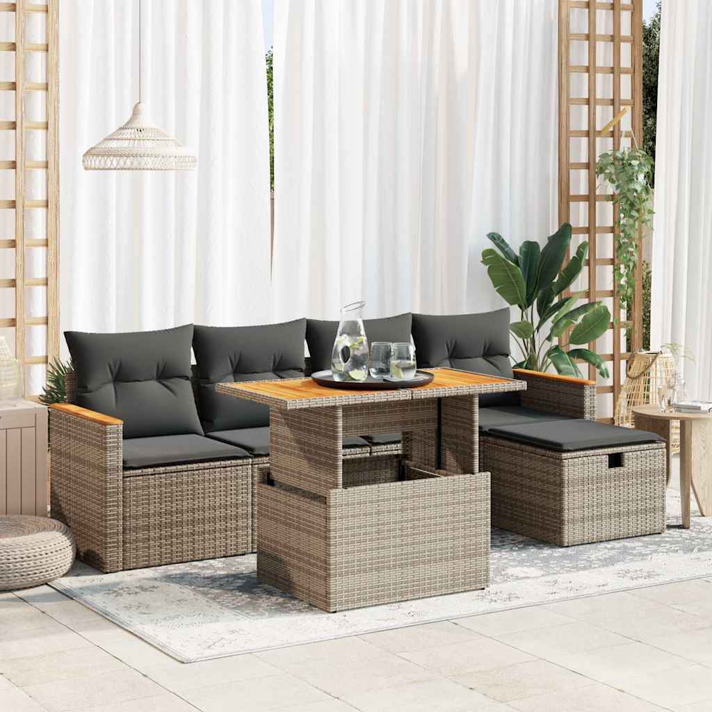 vidaXL 6-delige Loungeset met kussens poly rattan zwart