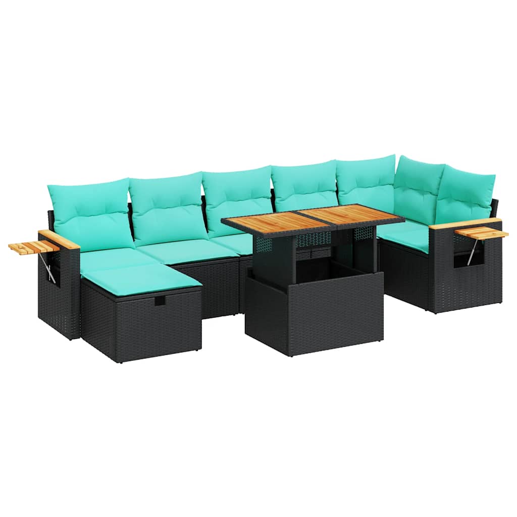 vidaXL 8-Piece Lounge Set with Cushions Poly Rattan Acacia Grey
