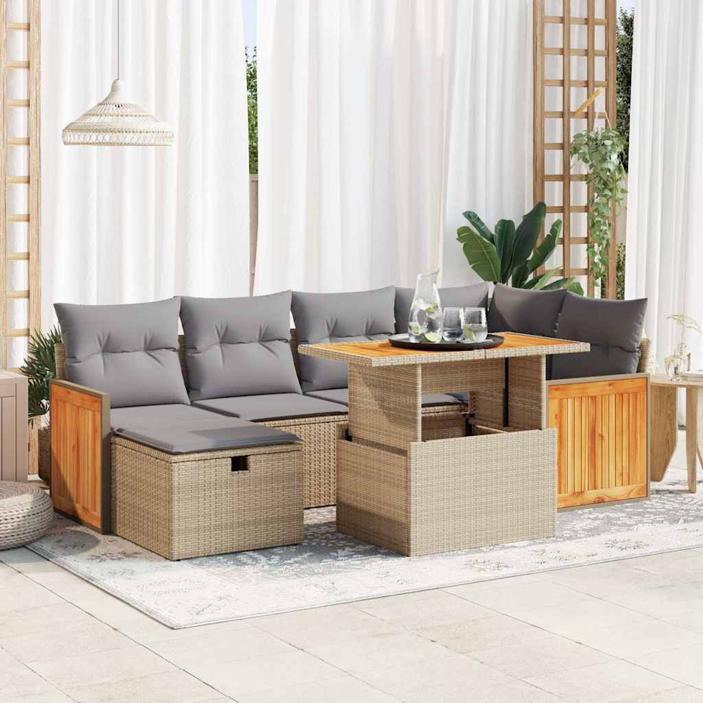 vidaXL 7-delige Loungeset met kussens poly rattan zwart