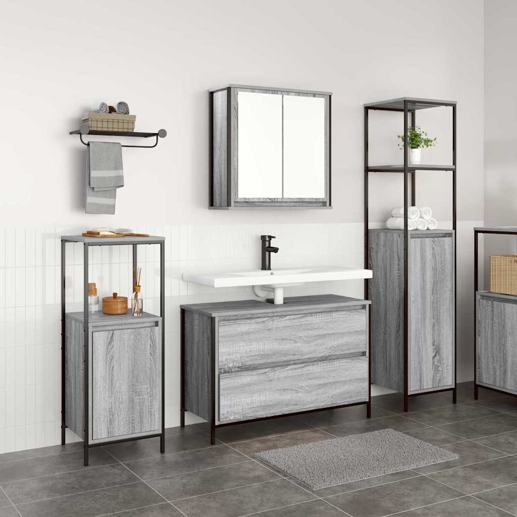 vidaXL Badkamermeubel Set met lade 3 pcs Zwart Eiken Bewerkt hout