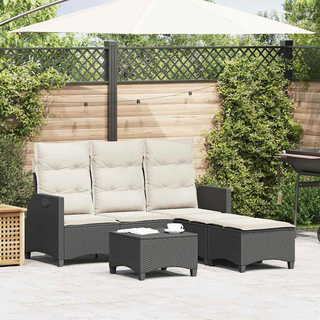 vidaXL 3-delige Tuinbankstel met kussens L-vormig poly rattan zwart
