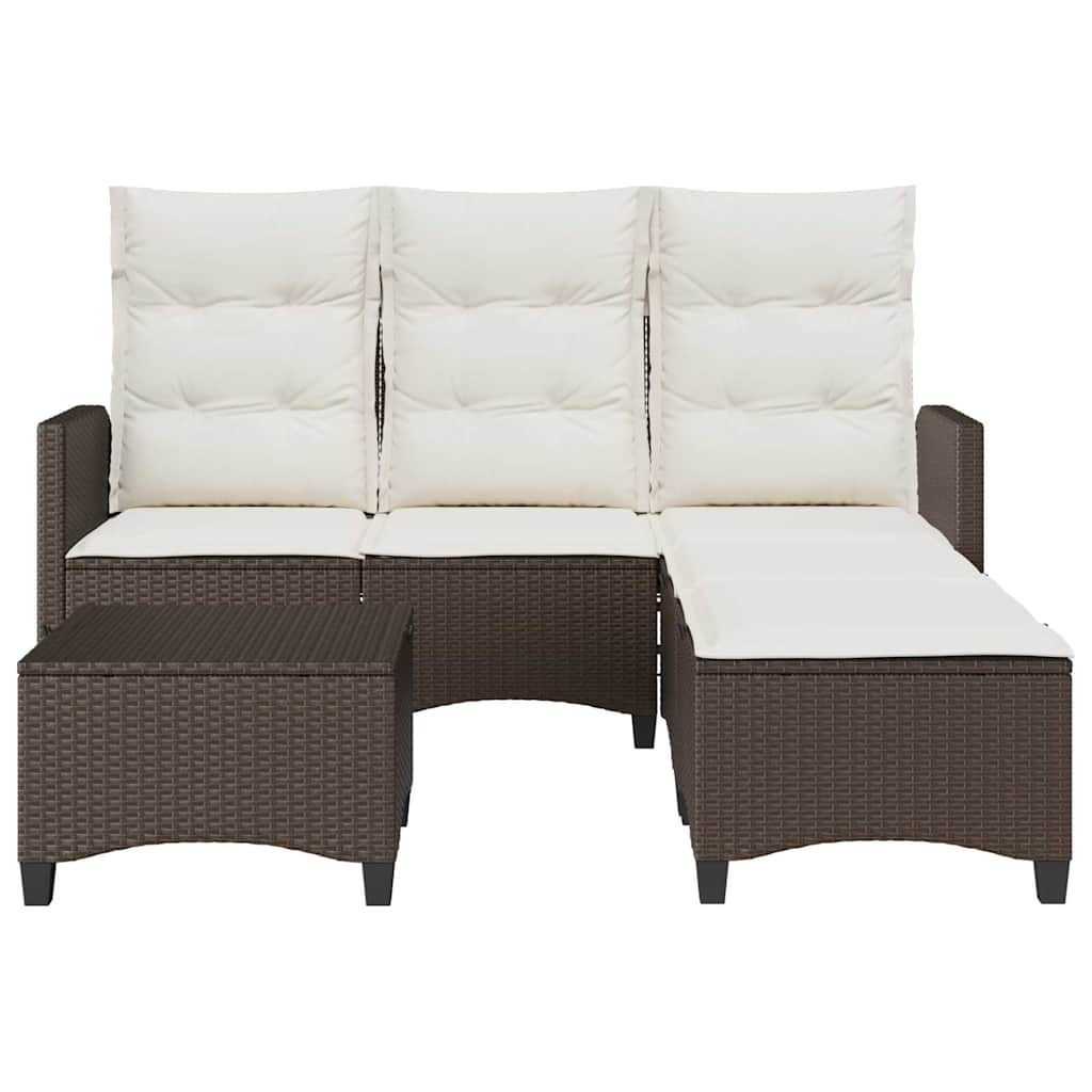 vidaXL 3-delige Tuinbankstel met kussens L-vormig poly rattan zwart