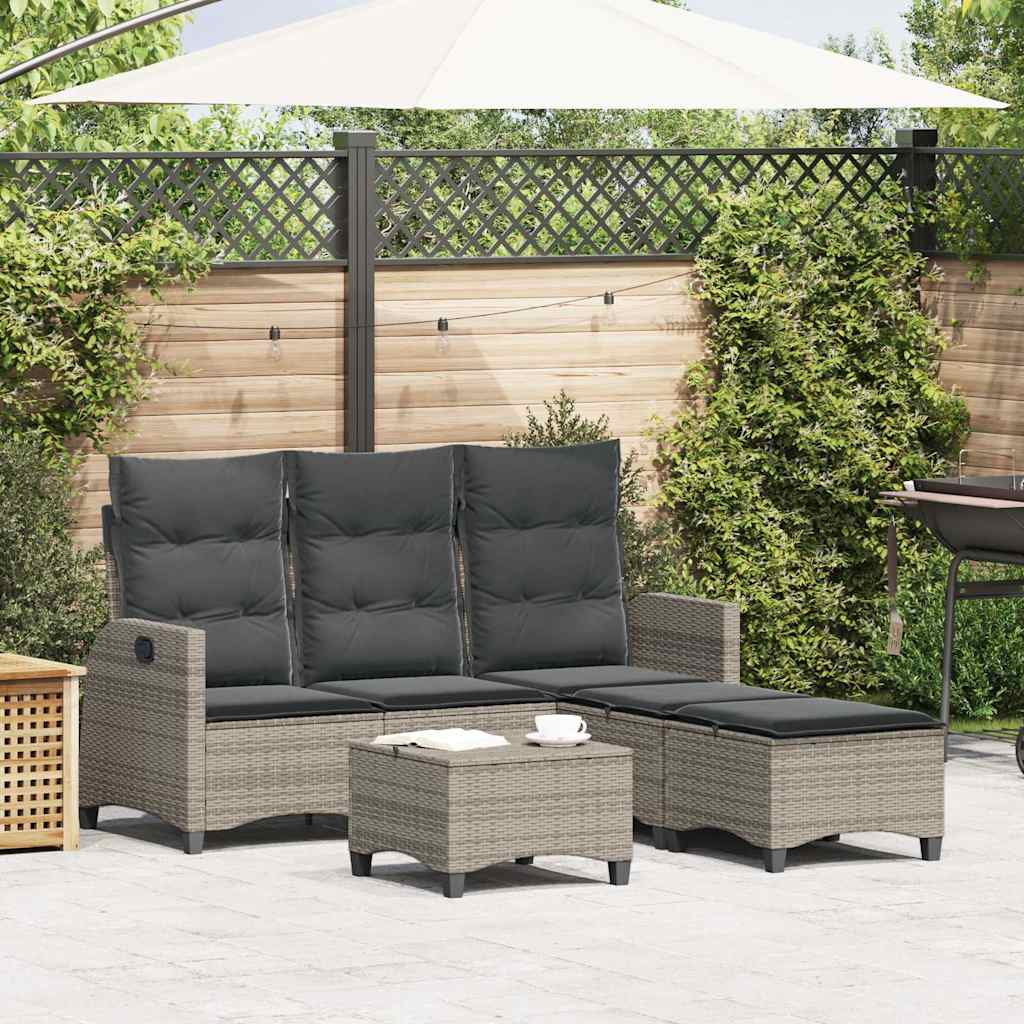 vidaXL 3-delige Tuinbankstel met kussens L-vormig poly rattan zwart