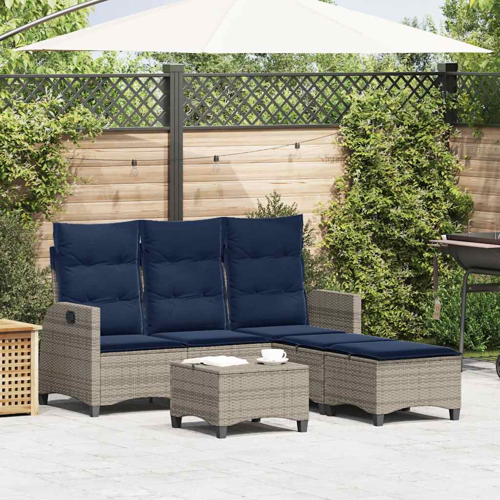 vidaXL 3-delige Tuinbankstel met kussens L-vormig poly rattan zwart