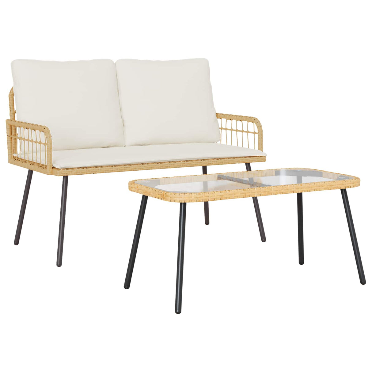 vidaXL Garden Dining Set with cushions 2 pcs Black poly rattan