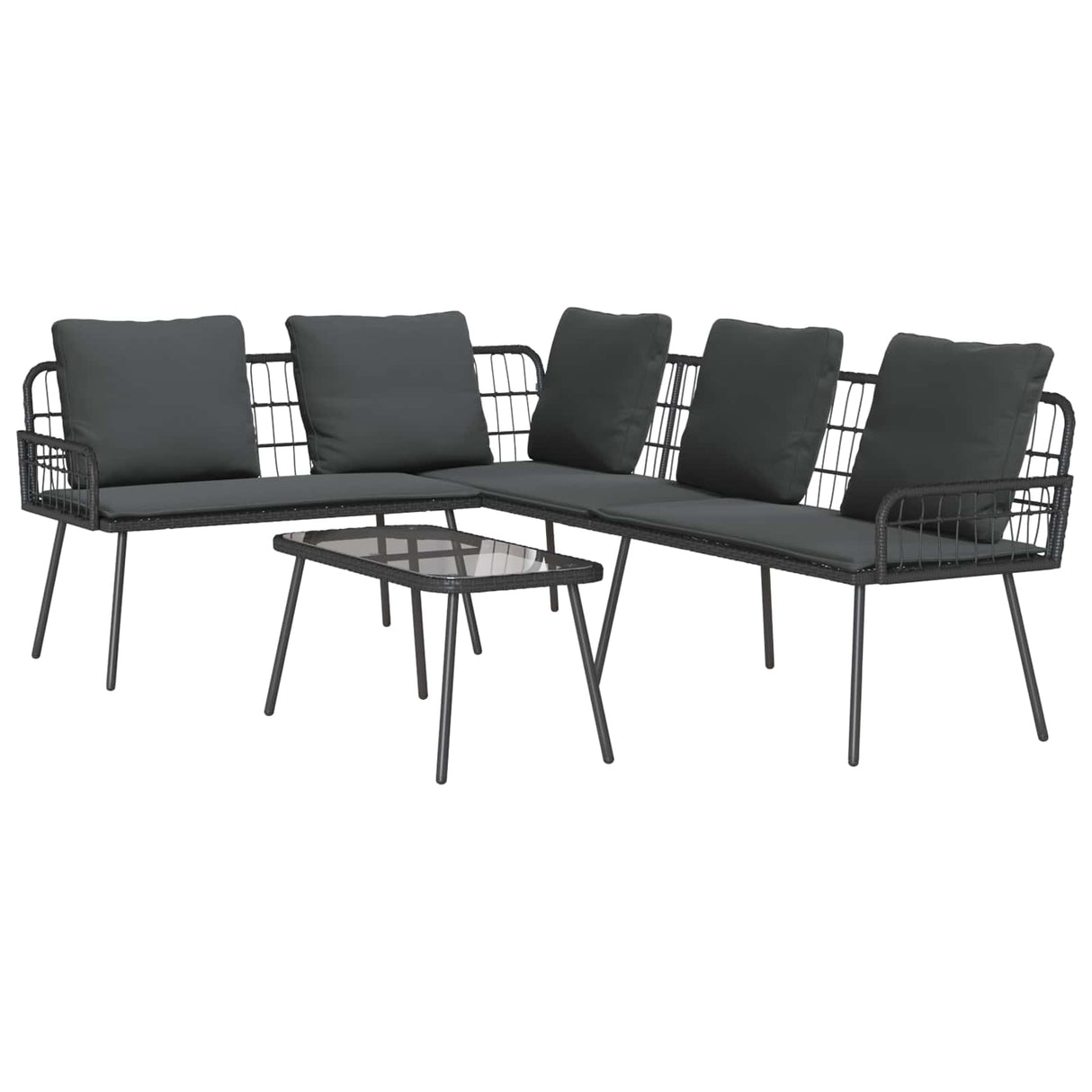 vidaXL Garden Bench Set with cushion 2 pcs Black poly rattan