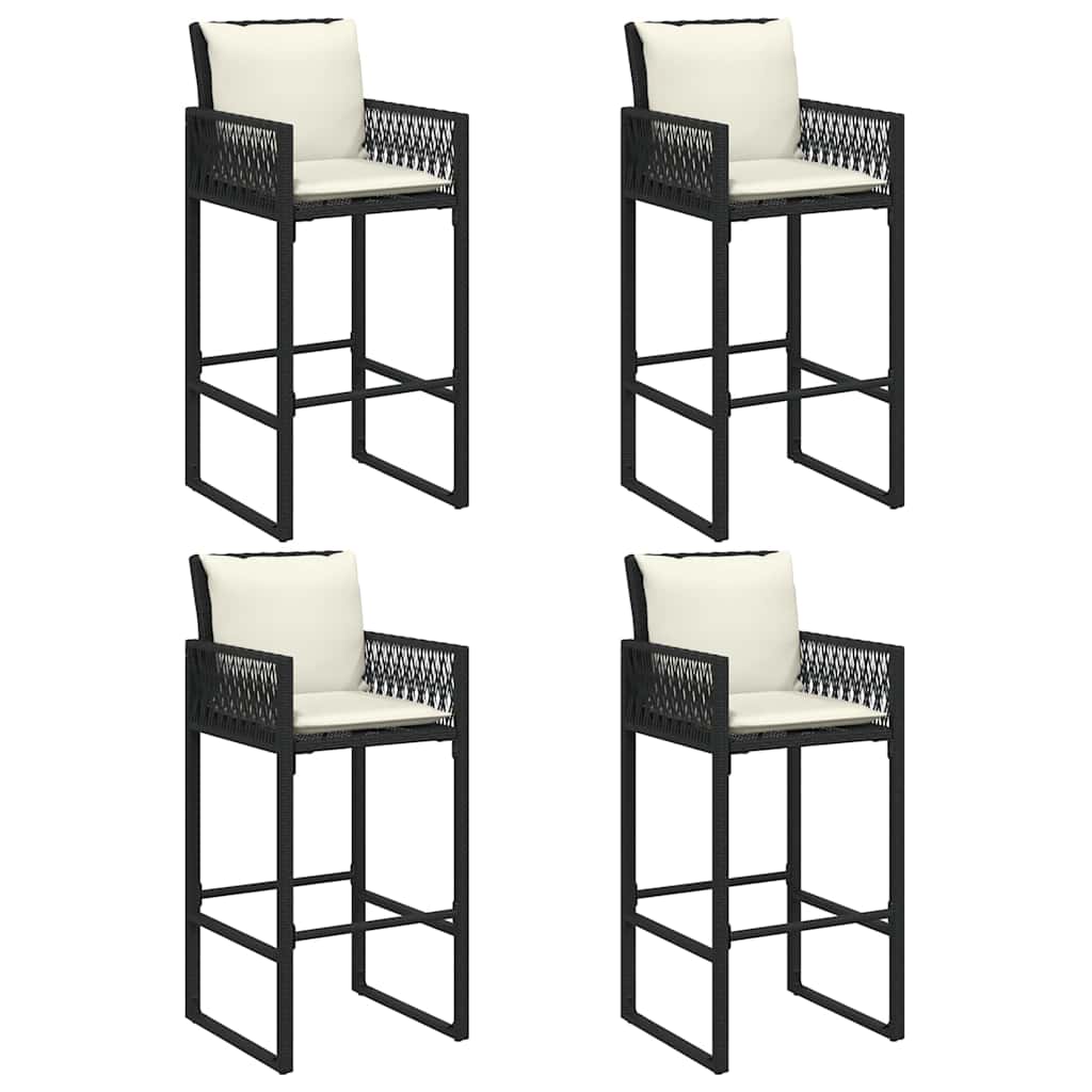 vidaXL 3-Piece Garden Bar Set with Cushions Poly Rattan Acacia Black