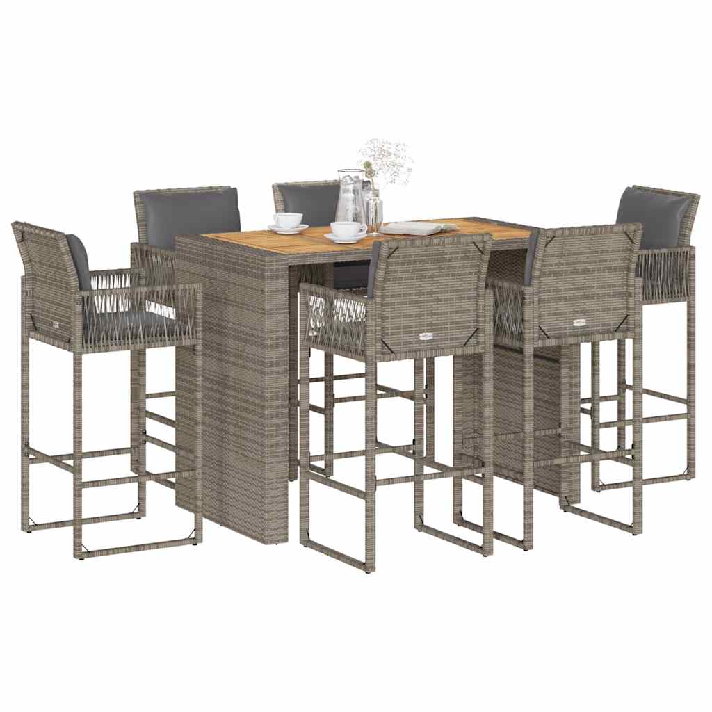 vidaXL 3-Piece Garden Bar Set with Cushions Poly Rattan Acacia Black