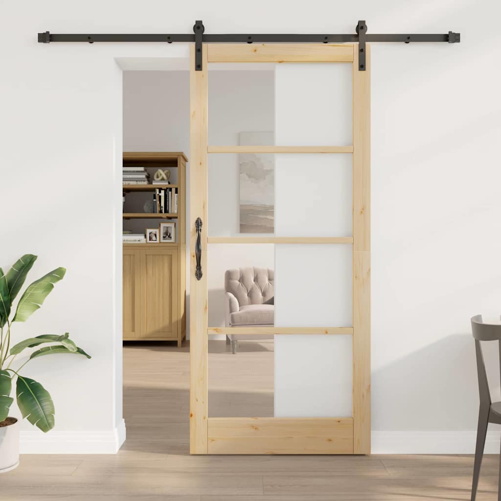 vidaXL Sliding Door ORKDAL White 73.5 x 211 cm Solid Pine Wood and Glass