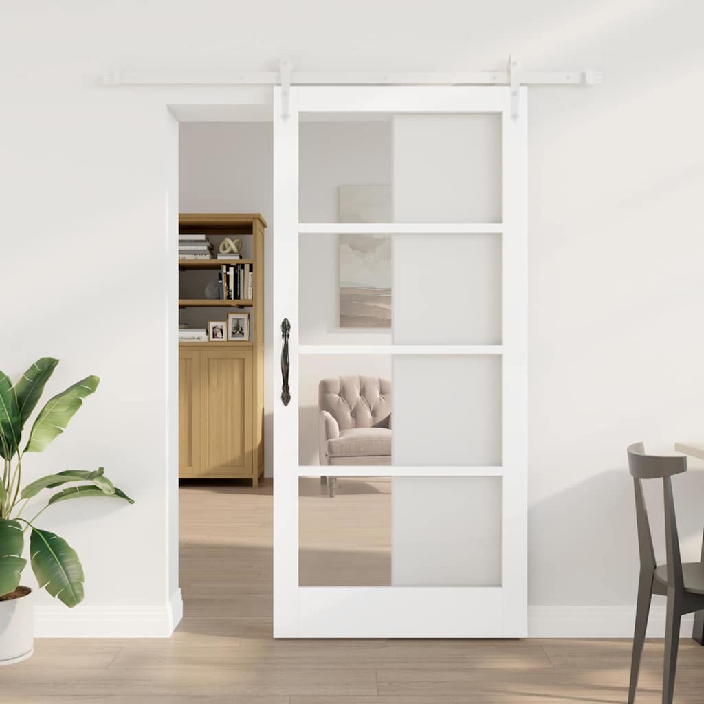 vidaXL Schuifdeur Wit 73,5 x 211 cm Massief grenenhout en glas