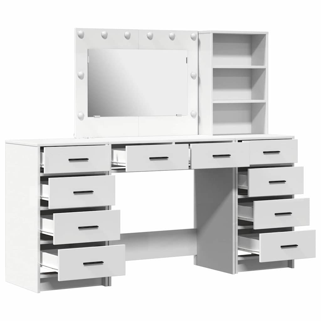 vidaXL Kaptafel met spiegellichten met lade 3 pcs Wit Bewerkt hout
