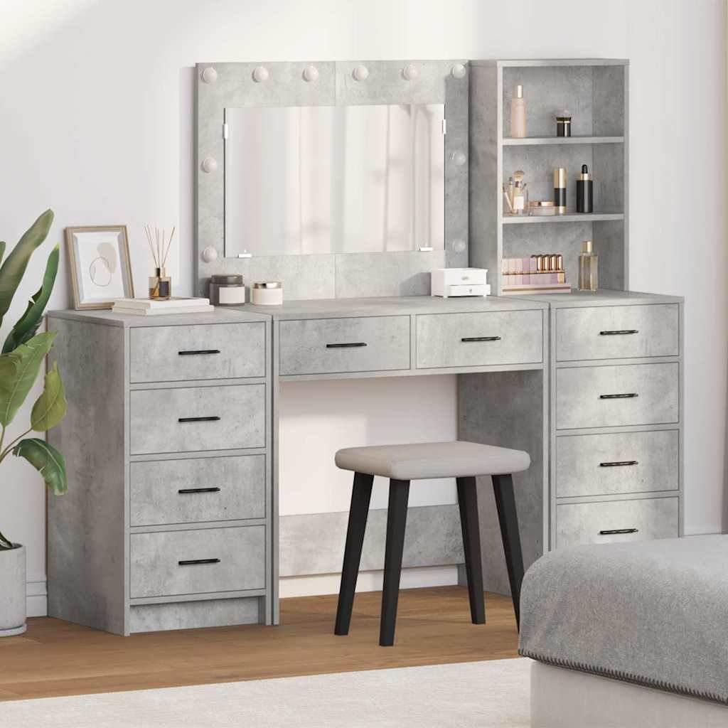 vidaXL Kaptafel met spiegellichten met lade 3 pcs Wit Bewerkt hout