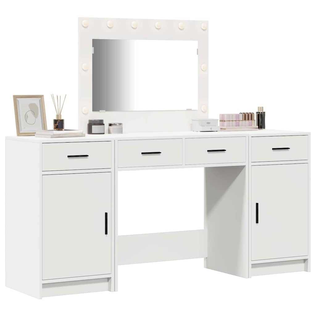 vidaXL Kaptafel met spiegellichten met lade 3 pcs Wit Bewerkt hout