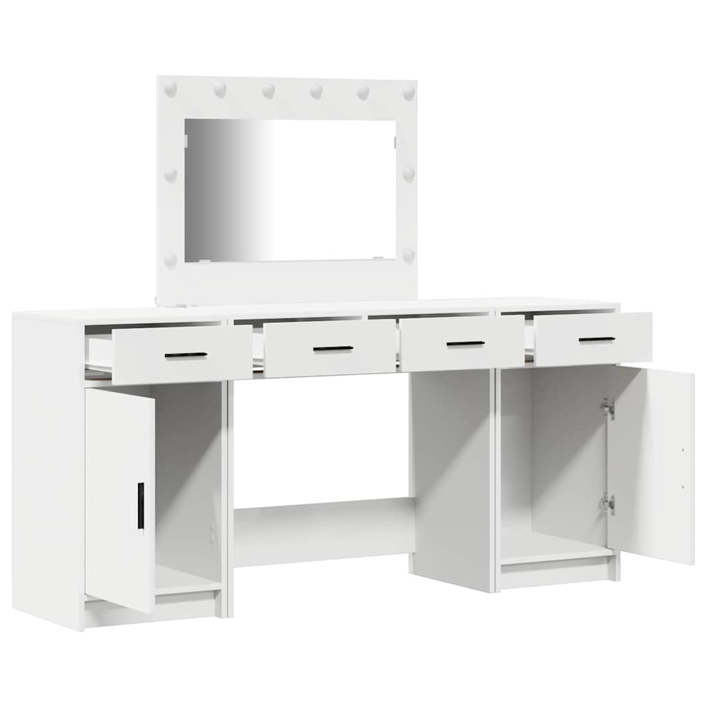 vidaXL Kaptafel met spiegellichten met lade 3 pcs Wit Bewerkt hout