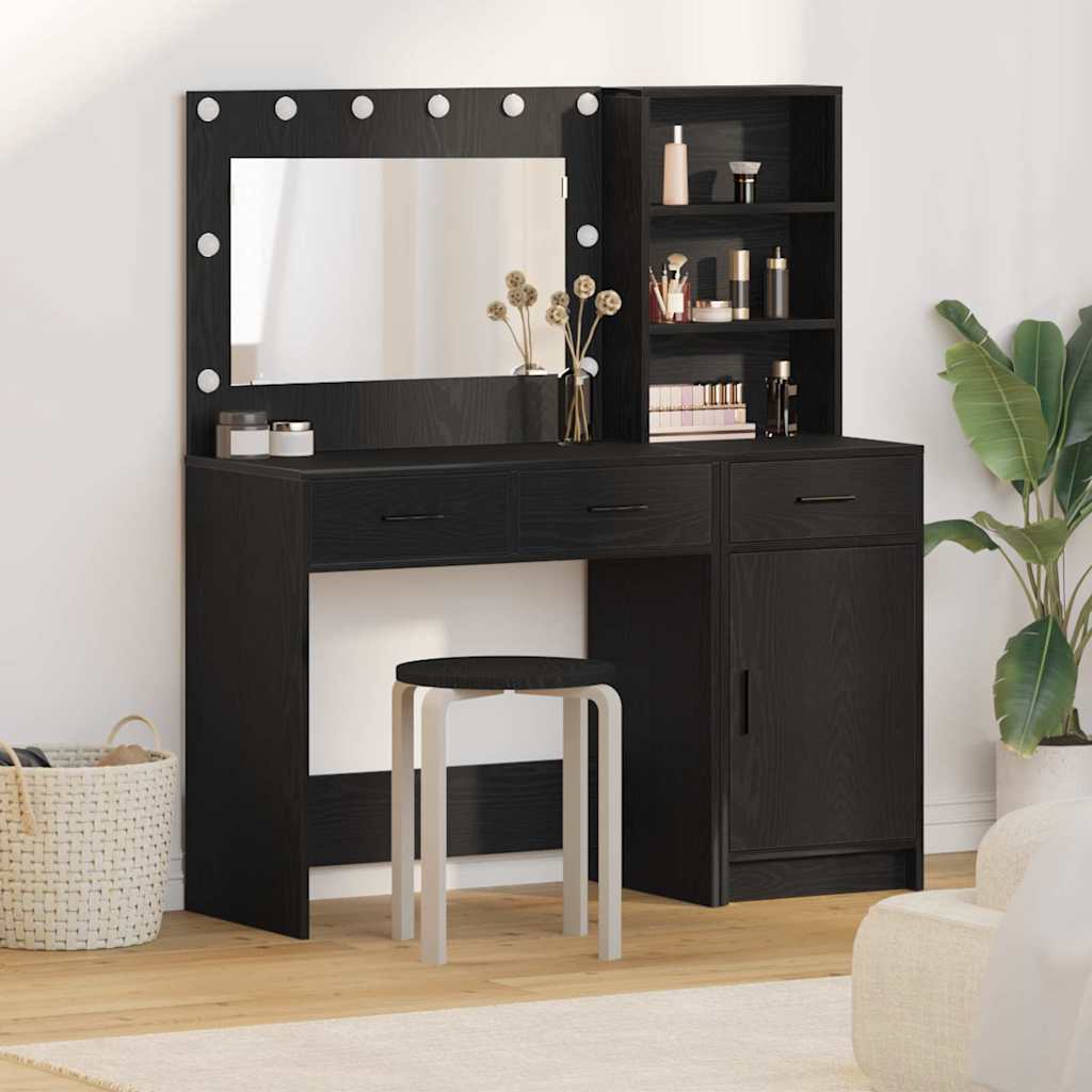 vidaXL Dressing Table with Mirror Lights with Drawer 2 pcs White Engineered Wood