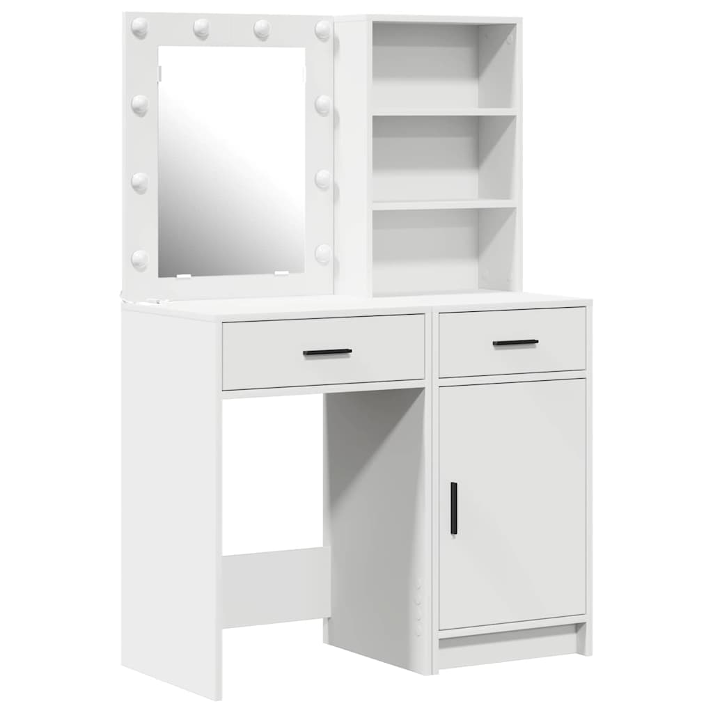 vidaXL Dressing tafel set met LED met lade 2 pcs Wit Bewerkt hout