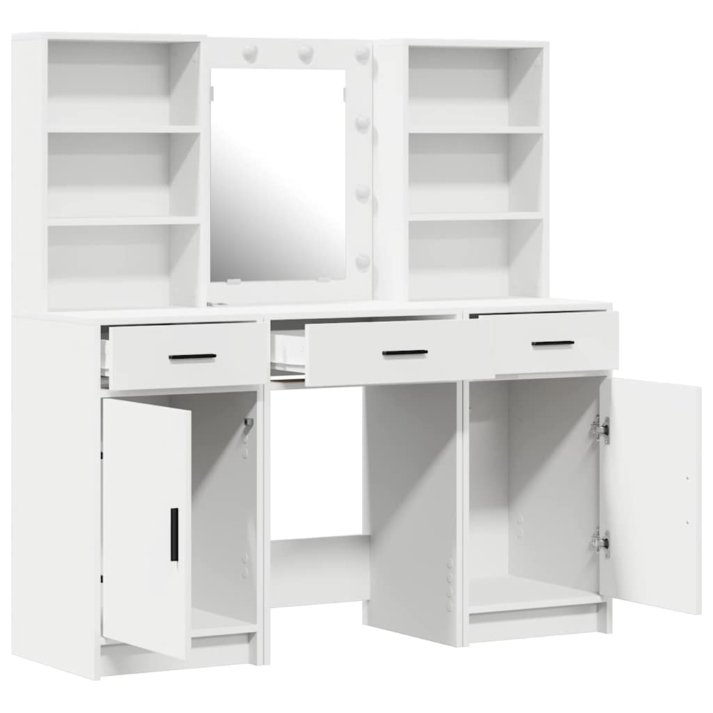 vidaXL Dressing tafel set met LED met lade 3 pcs Wit Bewerkt hout
