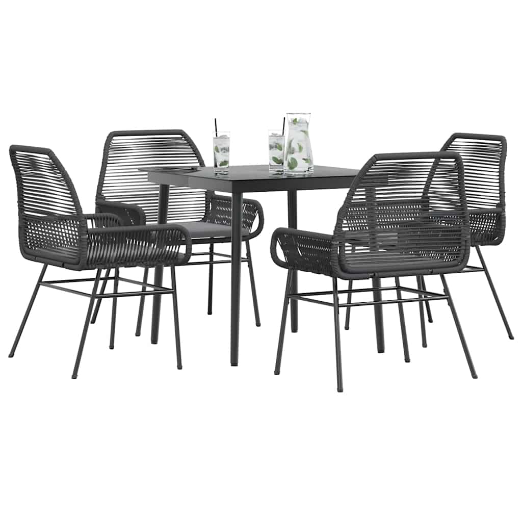 vidaXL 3-delige Tuinset met kussens poly rattan glas zwart