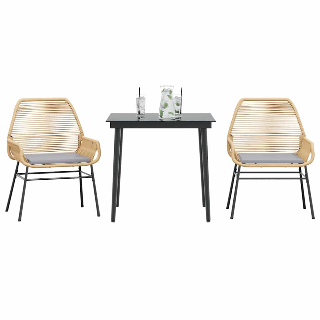 vidaXL 3-delige Tuinset met kussens poly rattan glas zwart